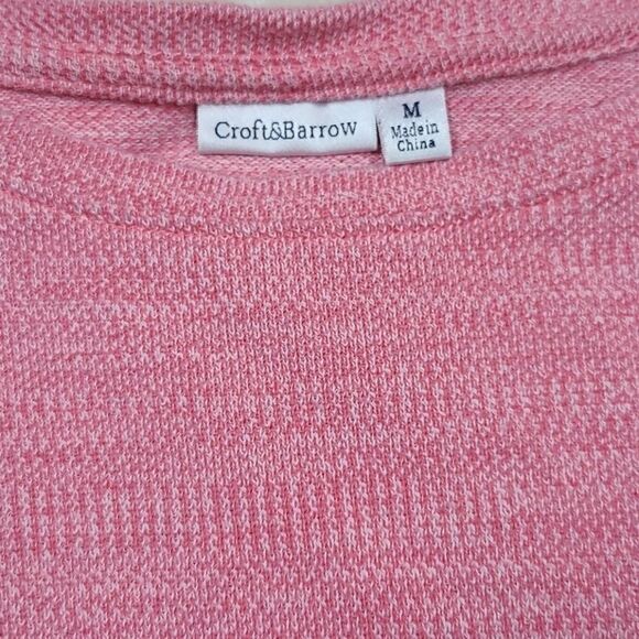 Croft & Barrow Pink Lightweight Knit Sweater Medium Roll Tab Sleeve Pullover - Picture 3 of 6
